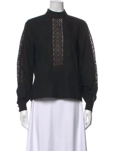 Pre-owned Vilshenko Lace Pattern Mock Neck Blouse In Black