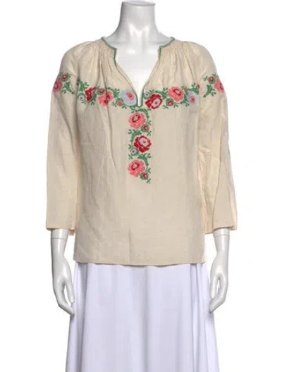Pre-owned Vilshenko Linen Floral Print Blouse In Neutral