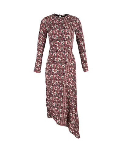 Pre-owned Vilshenko Printed Asymmetric Dress In Burgundy Silk In Multi
