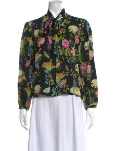 Pre-owned Vilshenko Silk Floral Print Blouse In Black