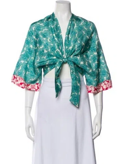 Pre-owned Vilshenko Silk Floral Print Blouse W/ Tags In Blue