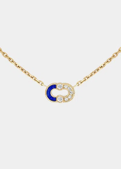 Viltier Magnetic Semi Necklace In Lapis Lazuli, 18k Yellow Gold And Diamonds In Yg