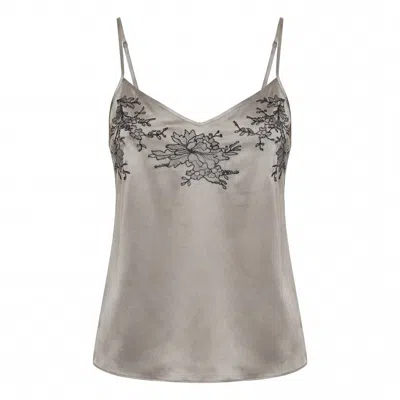 Vimissia Women's Celeste Silk Сamisole In Grey With Anthracite Leavers Lace In Gray