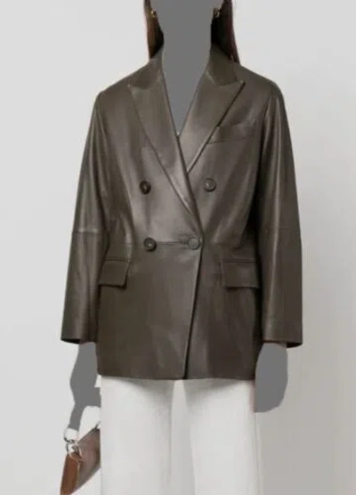 Pre-owned Vince $1495  Women's Brown Double-breasted Leather Jacket Size Xl