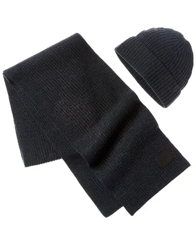 Vince 2pc Shaker Stitch Wool & Cashmere-blend Hat & Scarf Set In Black