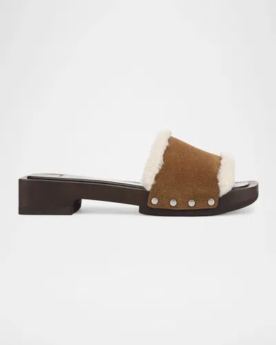 Vince 30mm Barbara Shearling Suede Slide Sandals In Brown