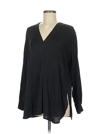 Pre-owned Vince 3/4 Sleeve Silk Top Black Plunge Neckline Tops