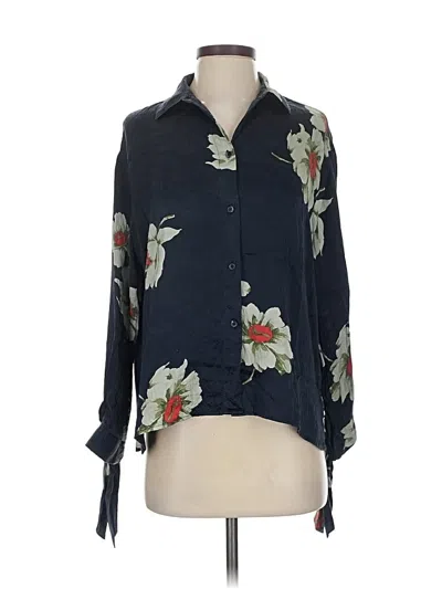 Pre-owned Vince 3/4 Sleeve Silk Top Blue Floral Pattern Tie Neck Tops