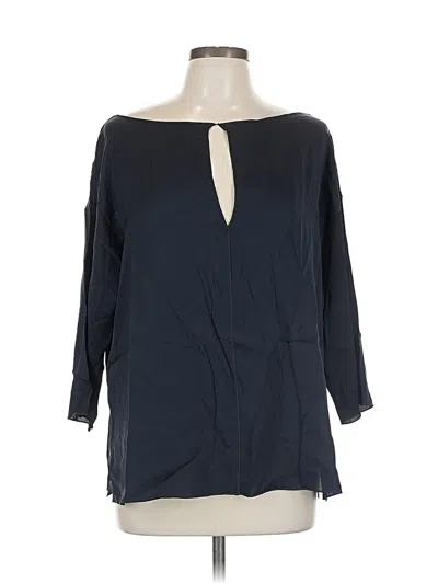 Pre-owned Vince 3/4 Sleeve Silk Top Blue Keyhole Neckline Tops