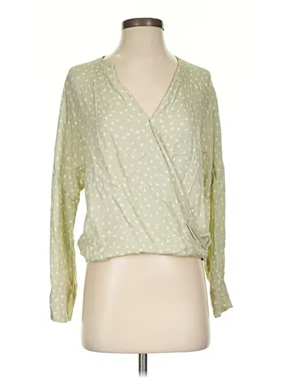 Pre-owned Vince 3/4 Sleeve Silk Top Green Plunge Neckline Tops