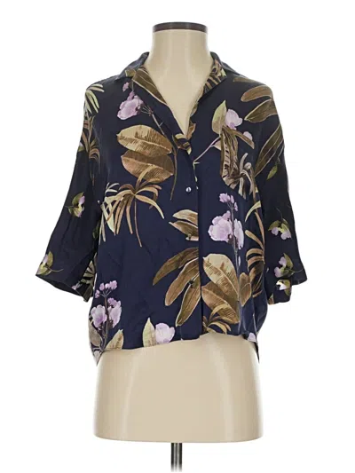 Pre-owned Vince 3/4 Sleeve Silk Top Purple Floral Pattern Open Neckline Tops