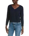 Vince Three-quarter Sleeve V-neck Sweater In Blue
