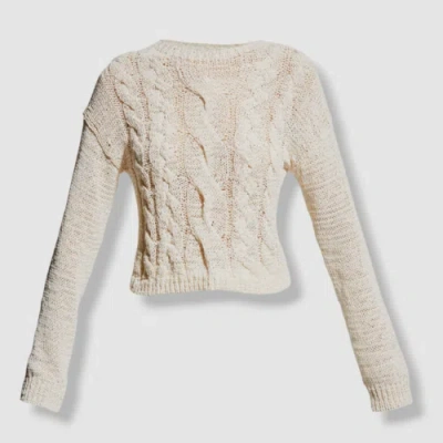 Pre-owned Vince $395  Women's Beige Crewneck Texture Cable-knit Pullover Size L
