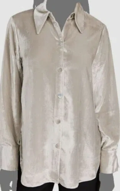 Pre-owned Vince $395  Women's Silver Button-up Shirt Blouse Top Size L