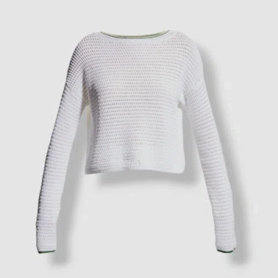 Pre-owned Vince $397  Women's White Long Sleeve Organic Cotton Crochet Sweater Size L