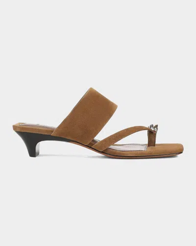 Vince 40mm Stacy Toe Ring-detail Suede Sandals In Brown