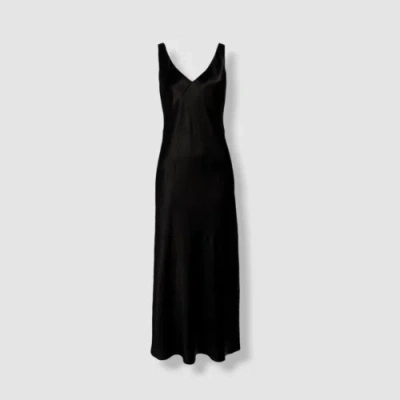 Pre-owned Vince $426 . Women's Black Satin V-neck Max Naia Longline Slip Dress Size Xs