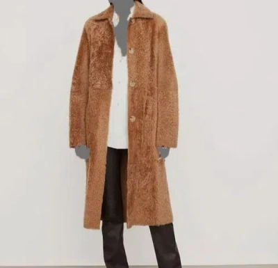 Pre-owned Vince $4995  Women's Beige Shearling Reversible Long Belted Coat Size S