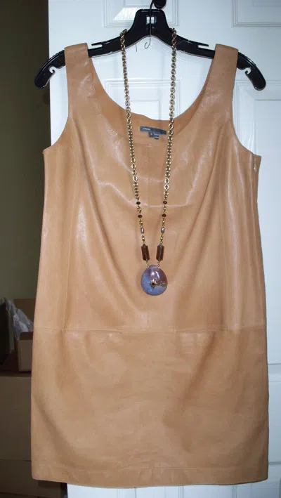 Pre-owned Vince $750  Light Weight Leather Tank Dress 4 6 8 10 Pecan Gorgeous In Brown