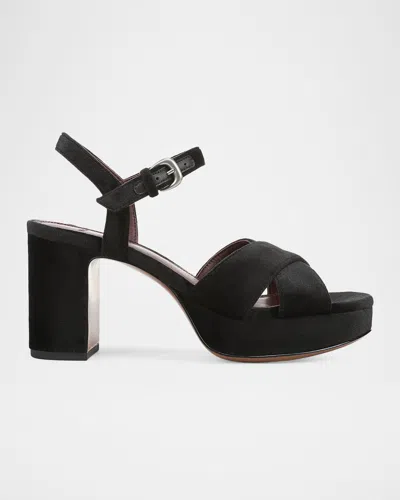 Vince 80mm Ericka Velvet Platform Sandals In Black
