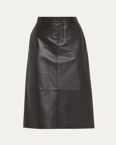 Vince A-line Leather Midi Skirt In Black