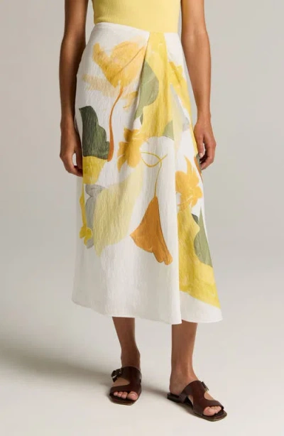 Vince Painted Satin-viscose Midi Skirt In White