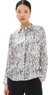 Vince Abstract Print Silk Button-up Shirt In Grey Onyx