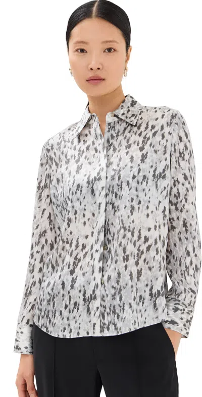 Vince Abstract Print Silk Button-up Shirt In Grey Onyx