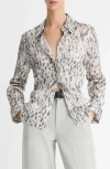 Vince Abstract Print Silk Button-up Shirt In Grey Onyx