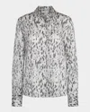 Vince Abstract Print Silk Button-up Shirt In Grey Onyx