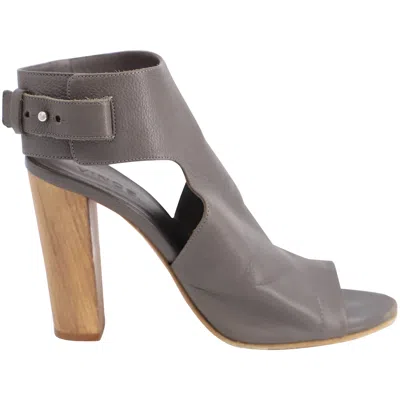 Pre-owned Vince Addie Block Heel Cut-out Booties In Dark Gray Leather In Grey