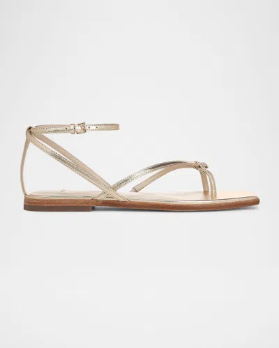 Vince Ali Metallic Crisscross Flat Sandals In Champagne