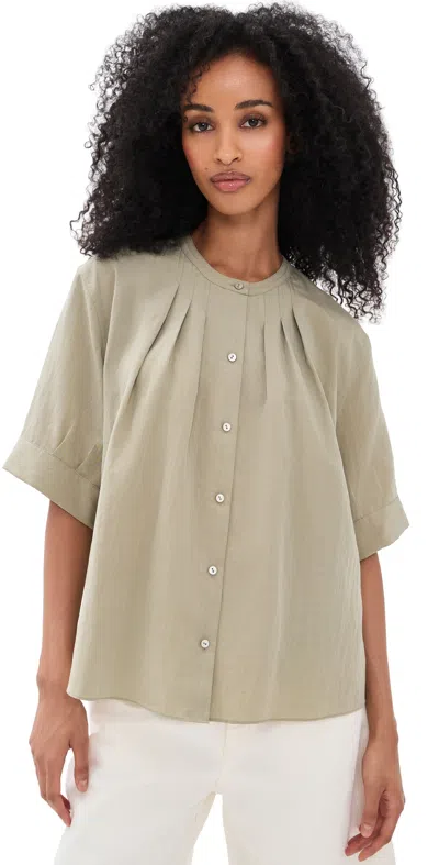 Vince A-line Gathered Shirt Salted Moss In Gray