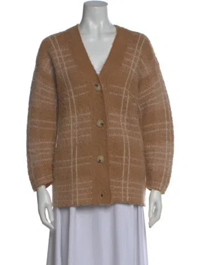 Pre-owned Vince Alpaca Plaid Print Sweater In Brown