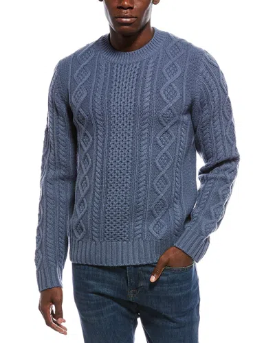 Vince Aran Cable Wool Crewneck Sweater In Blue