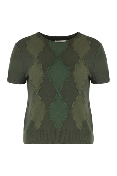 VINCE ARGYLE SHORT-SLEEVE SWEATER IN A WOOL BLEND