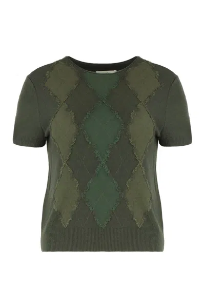 VINCE VINCE ARGYLE SHORT-SLEEVE SWEATER IN A WOOL BLEND