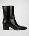 Vince Arlington Western Leather Ankle Boots In Black Polished Leather