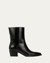 Vince Arlington Western Leather Ankle Boots In Black Polished Leather