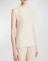 Vince Asymmetric Drape Cap-sleeve Blouse In Oat Sand