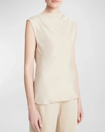 Vince Asymmetric Drape Cap-sleeve Blouse In Beige