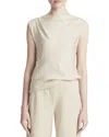 Vince Asymmetric Drape Cap-sleeve Blouse In Beige