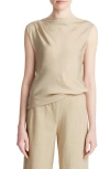 VINCE ASYMMETRIC DRAPE CAP SLEEVE SILK BLEND TOP