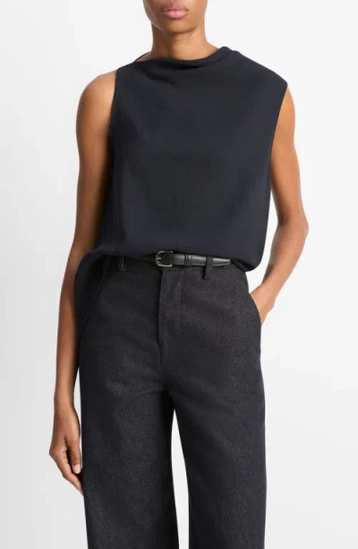 Vince Asymmetric Drape Sleeveless Top In Black