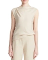 Vince Asymmetric Drape Cap-sleeve Blouse In Oat Sand