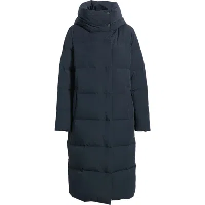 Vince Asymmetric Stand Collar Long Puffer Coat In Blue