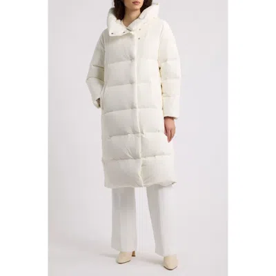 Vince Asymmetric Stand Collar Long Puffer Coat In White