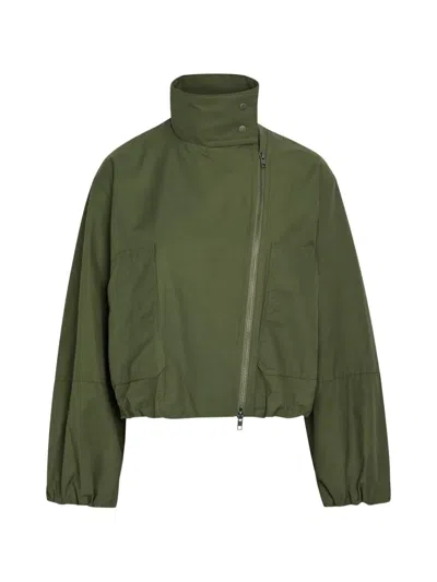 Vince Asymmetric-zip High-neck Jacket In Green