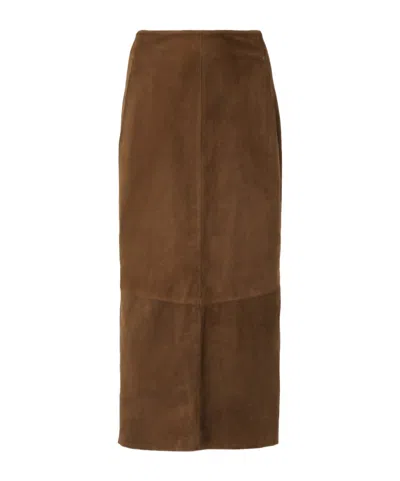 Vince Back Zip Pencil Skirt In Brown