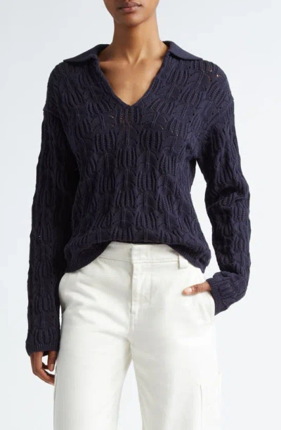 Vince Baja Crochet Sweater In Coastal Blue